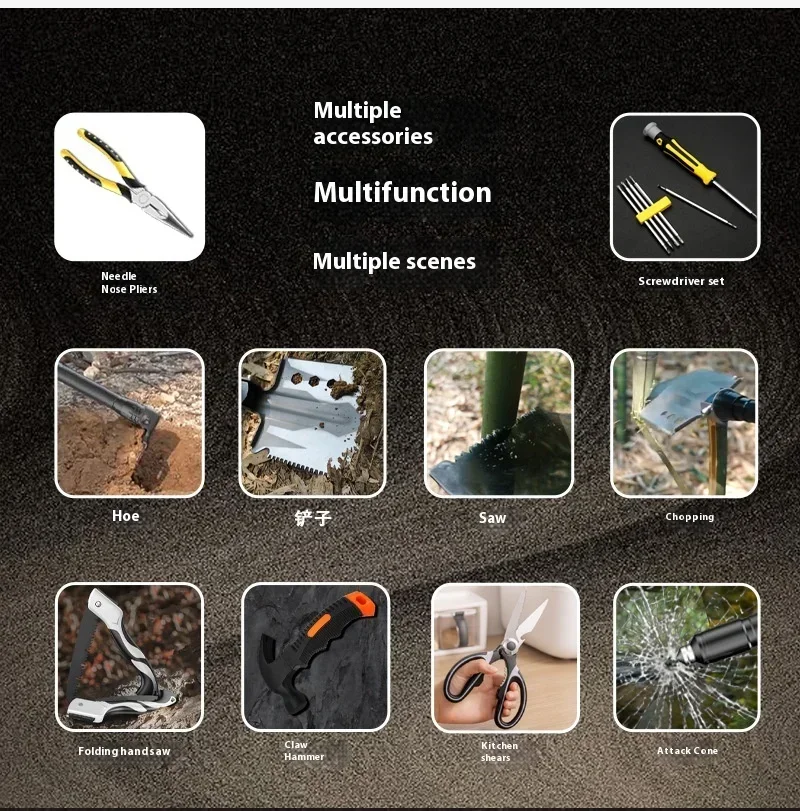 Multi Functional Folding Shovel Set Outdoor Camping Supplies Survival Equipment Toolbox Soldier Winter Snow Shovel Garden Tools 3