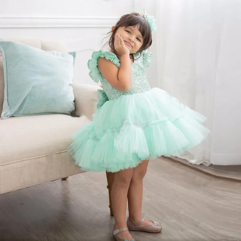 Vestidos plisados de menta para niña, vestido de fiesta de cumpleaños pequeña, vestido de princesa para baile de graduación de Navidad - AliExpress