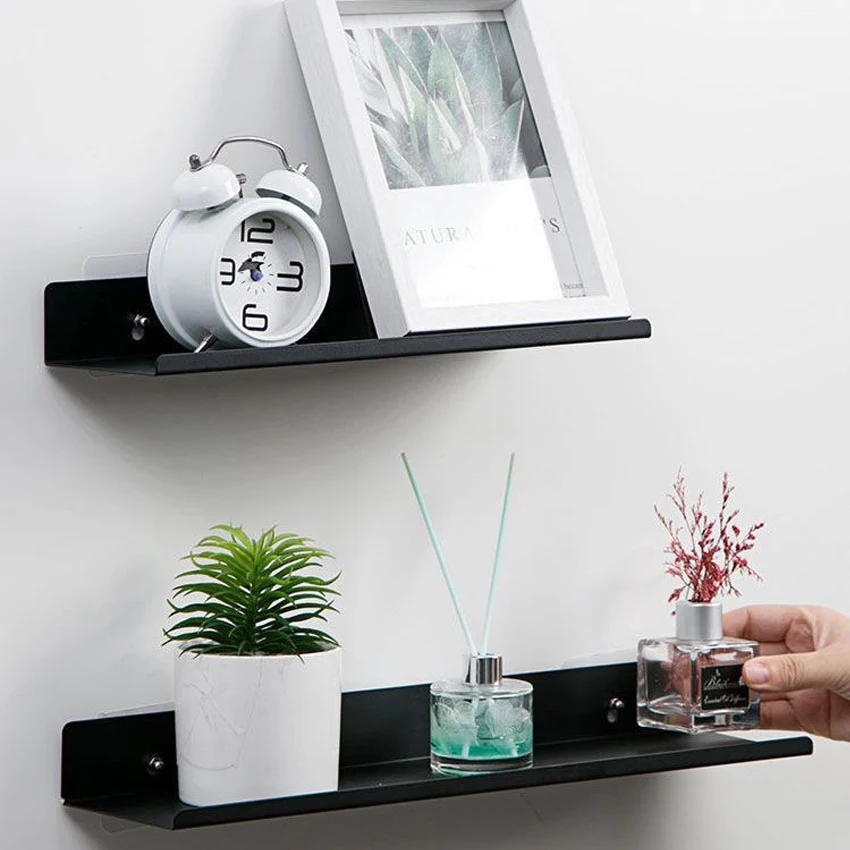 

Black White Wall Mounted Storage Rack Kitchen Bathroom Makeup Shampoo Storage Shelf Home Accessories Floating Shelf