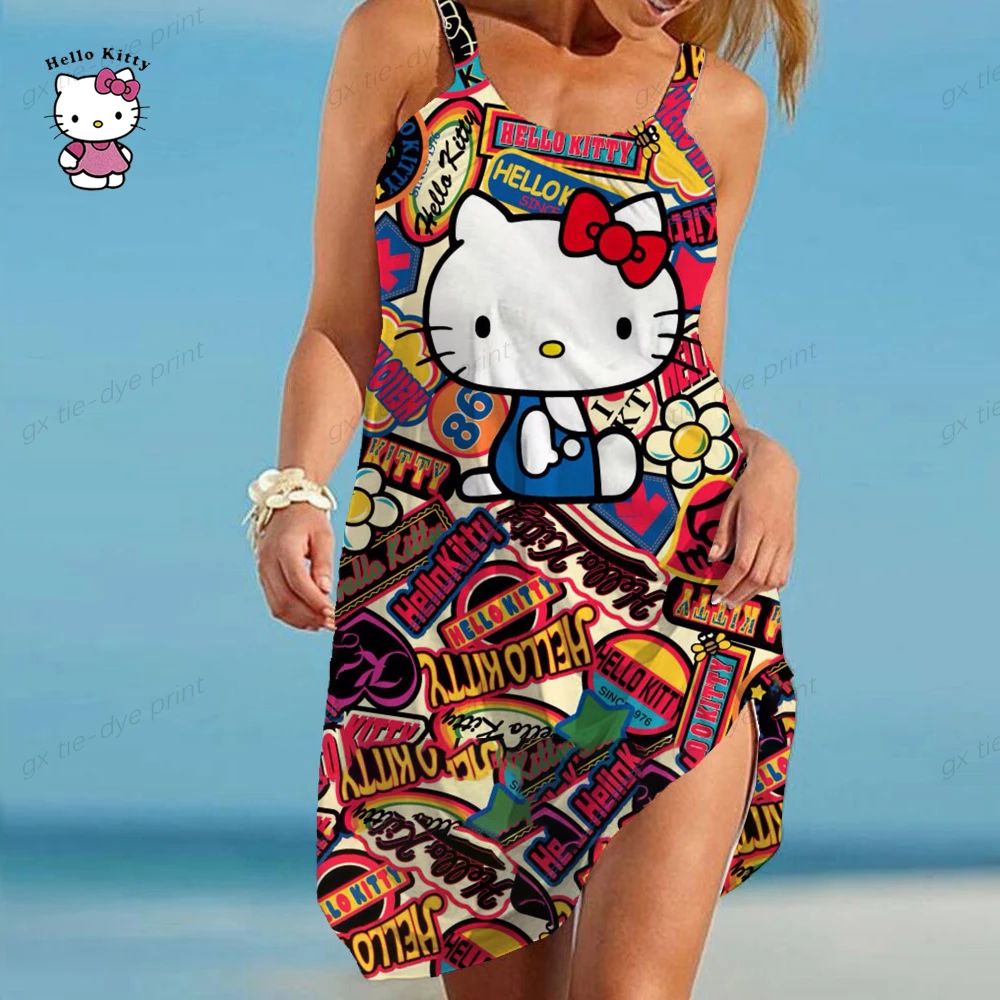 

Hello Kitty Print Women's Beach Dress Cover Up Swimsuit Cover Ups Summer Casual Dress Tank Dresses S-5XL