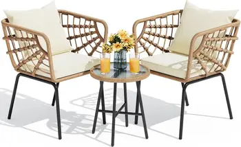 Rattan Patio Furniture Set, Outdoor Wicker Conversation Sectional L-Shaped Sofa with Thickness Cushions and Side Table 5