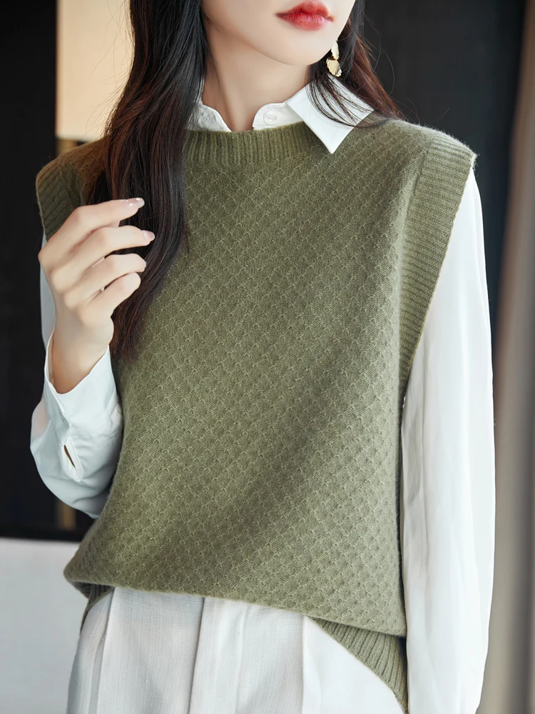 Naiste 100% meriinovillast o-kaelusega lohvaka lõikega vest S-XL 3