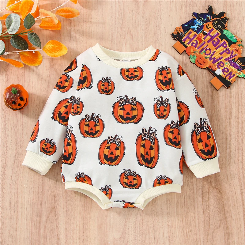 024 Months Infant Baby Girl Boy Halloween Romper Long Sleeves Round