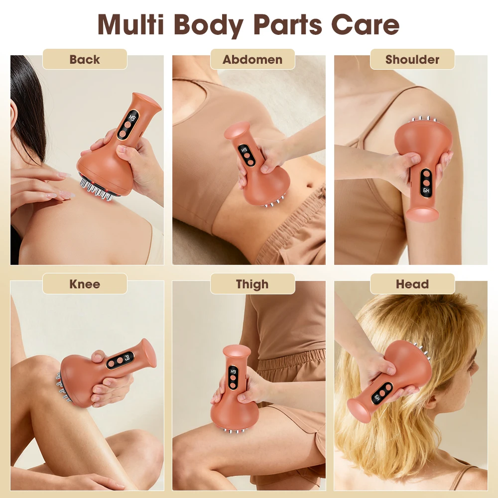 Rechargeable Guasha Massager Meridian Brush EMS Vibration Heating Body Shaping Scraping Brush Lymphatic Drainage Fat Burner