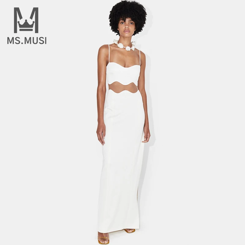 

Новинка 2023, модное женское сексуальное кружевное Сетчатое платье MSMUSI с вырезами, Бандажное платье без рукавов с открытой спиной, облегающее платье-Макси