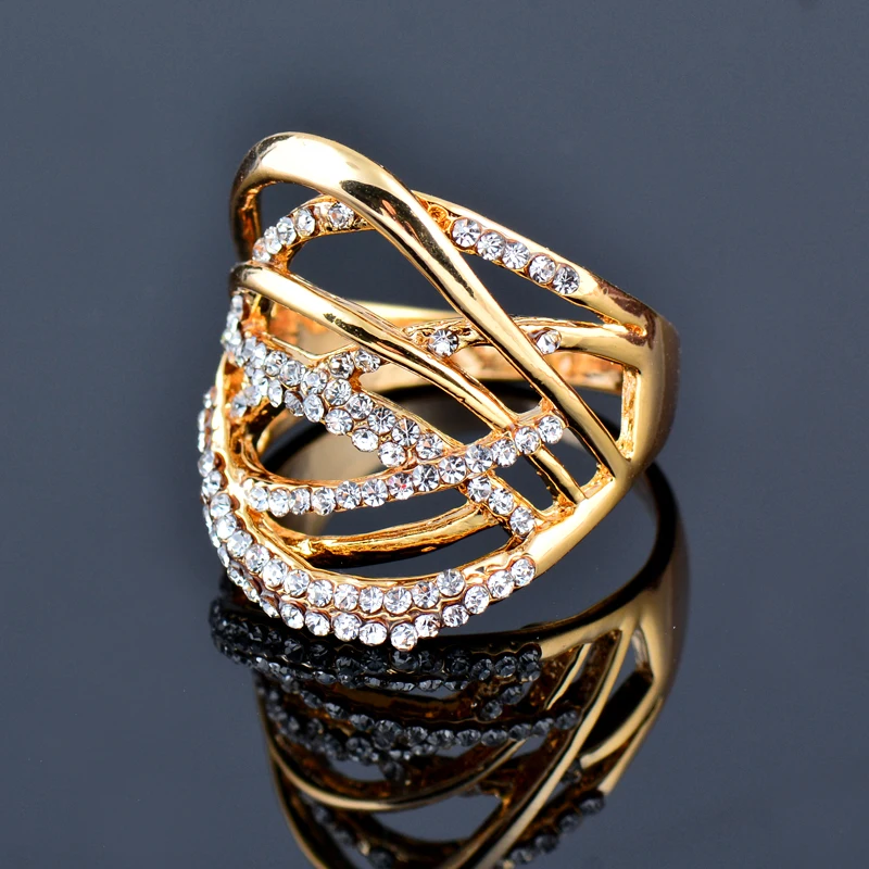 Kioozol Classic Cz Multi Circles Twisted Wide Rings Per Le Donne Rose Gold Silver Color Accessori Da Sposa Gioielli