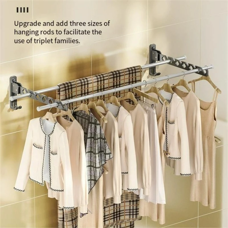 Folding Wall Hanging No Punch Bathroom Balcony Drying Clothes Indoor Clothes Hanging Rod Bathroom Invisible Hangers