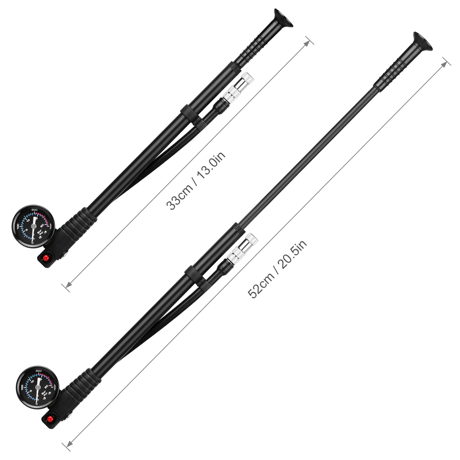 Shock Pump High Pressure 300 PSI Air Pump Mountain Road Bike Pump with Gauge for Front Fork Rear