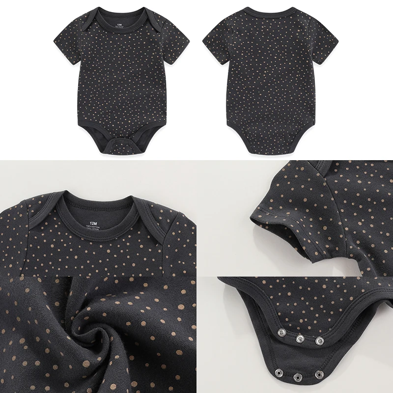 aple Leaf Print Baby Short sleeved jumpsuit 5-piece set Baby Boys Outgoing Clothing Baby Full Moon Clothing 100% Cotton 3