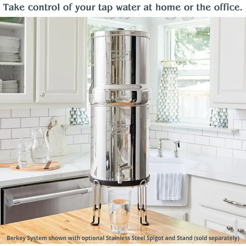 Gravity-Fed Water Filter System 3.25 Gallon with 2 Black Berkey Elements, 2 Berkey PF-2 Fluoride and Arsenic Reduction Elements