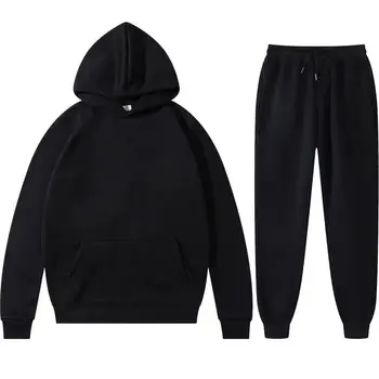 Men Women Tracksuit Hoodies Casual Solid Color Thick Pullover and Long Pant 2-piece Set Men Autumn Fleece Jogger Sports Suit Ne