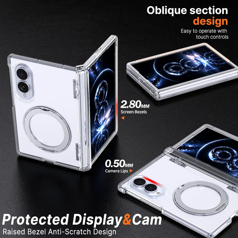 Ultra Slim Magnetic Foldable Phone Case with 360° Rotating Ring Stand and Hinge Cover