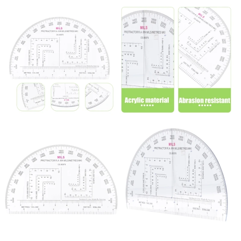 Semicircle Military Coordinate Scale Protractor Map Coordinate Romer Grids Reference Tool