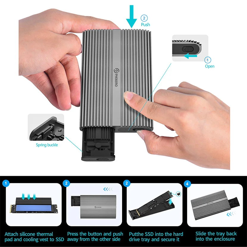 PHIXERO USB 3.1 Ÿ   , M.2 NVMe 2bay SSD Ŭ, 10Gbps  ǵ Ʈ 3, Windows ȣȯ