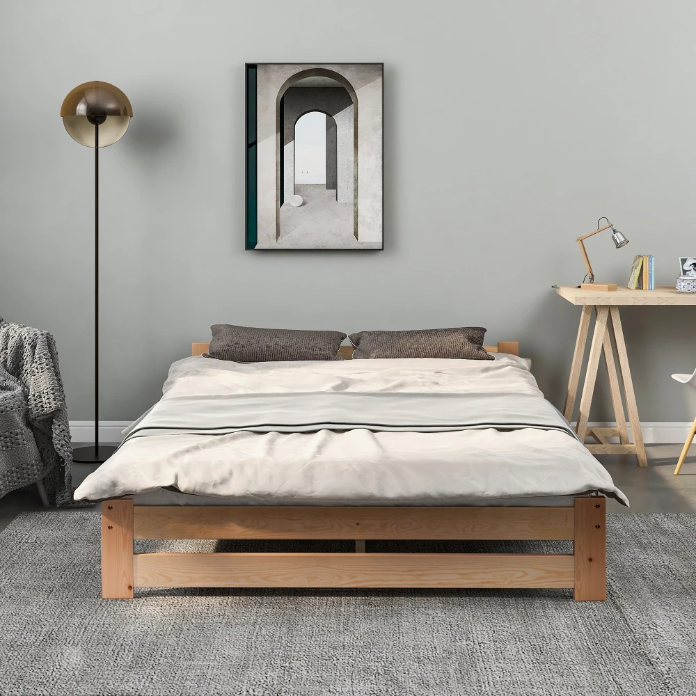 PINGGO Massivholzbett Futon Naturholzbett mit Kopfteil und Schiefer Naturfreundliches Massivholzbett für Komfort ohne Matratze – Detail 30