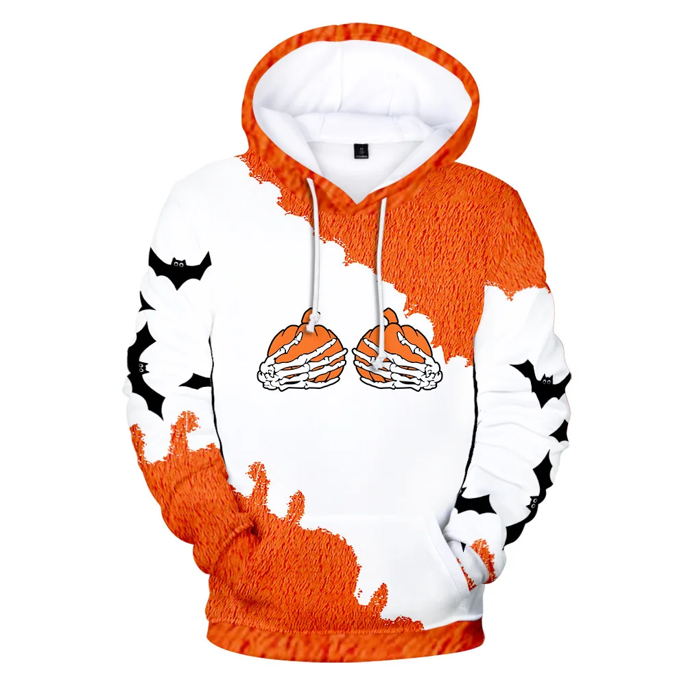 New Halloween Sweater Scary Skull Head Pumpkin 3D Digital Print Men's and Women's Autumn/Winter Hooded Hooded Sweater