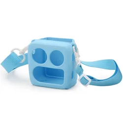 Shockproof Silicone Protective Case with Shoulder Strap - Anti - Lost Full Coverage, Waterproof & Soft (Blue)