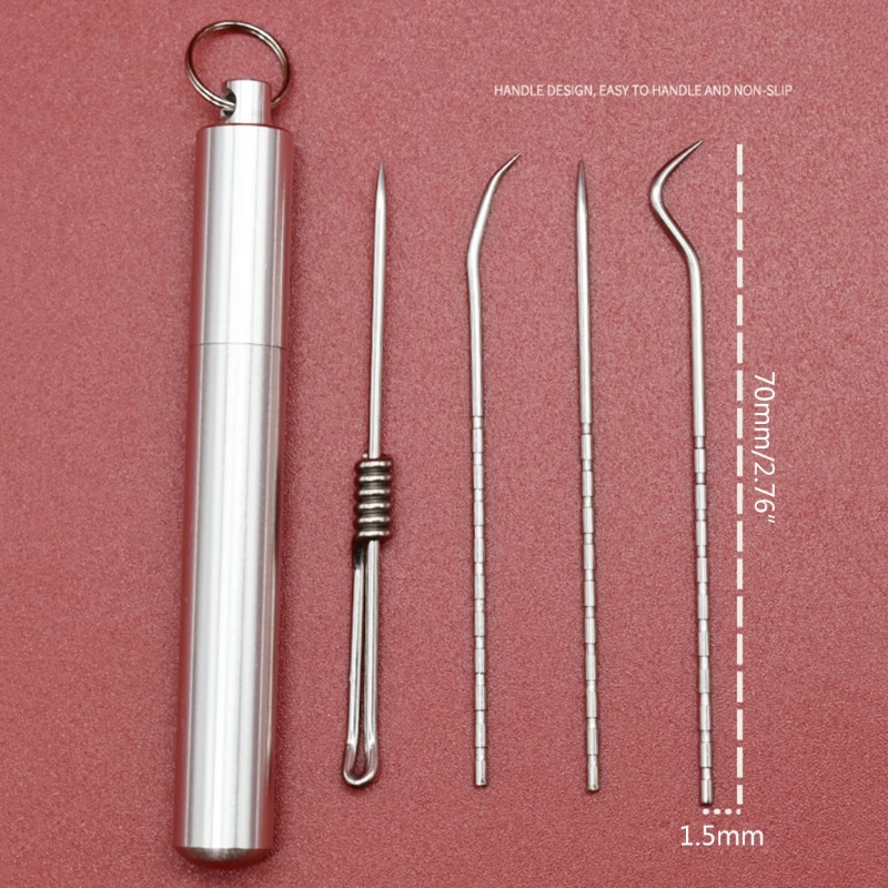 Toothpicks Pocket Set Stainless Steel Reusable Portable Metal Floss Tooth Picks with Holder for Outdoor Picnic Traveling