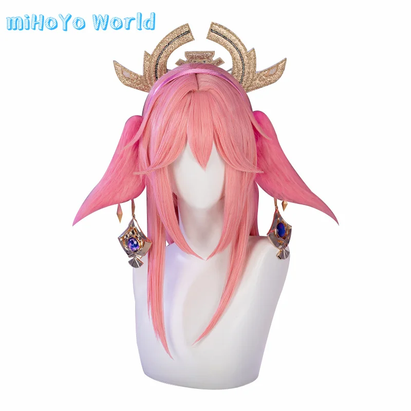 

Парик для косплея MiHoYo Game Genshin Impact Yae Miko из мульлет, длинный парик розового цвета с лисой из человеческих волос, реквизит для косплея из аниме, подарок на день рождения и Рождество
