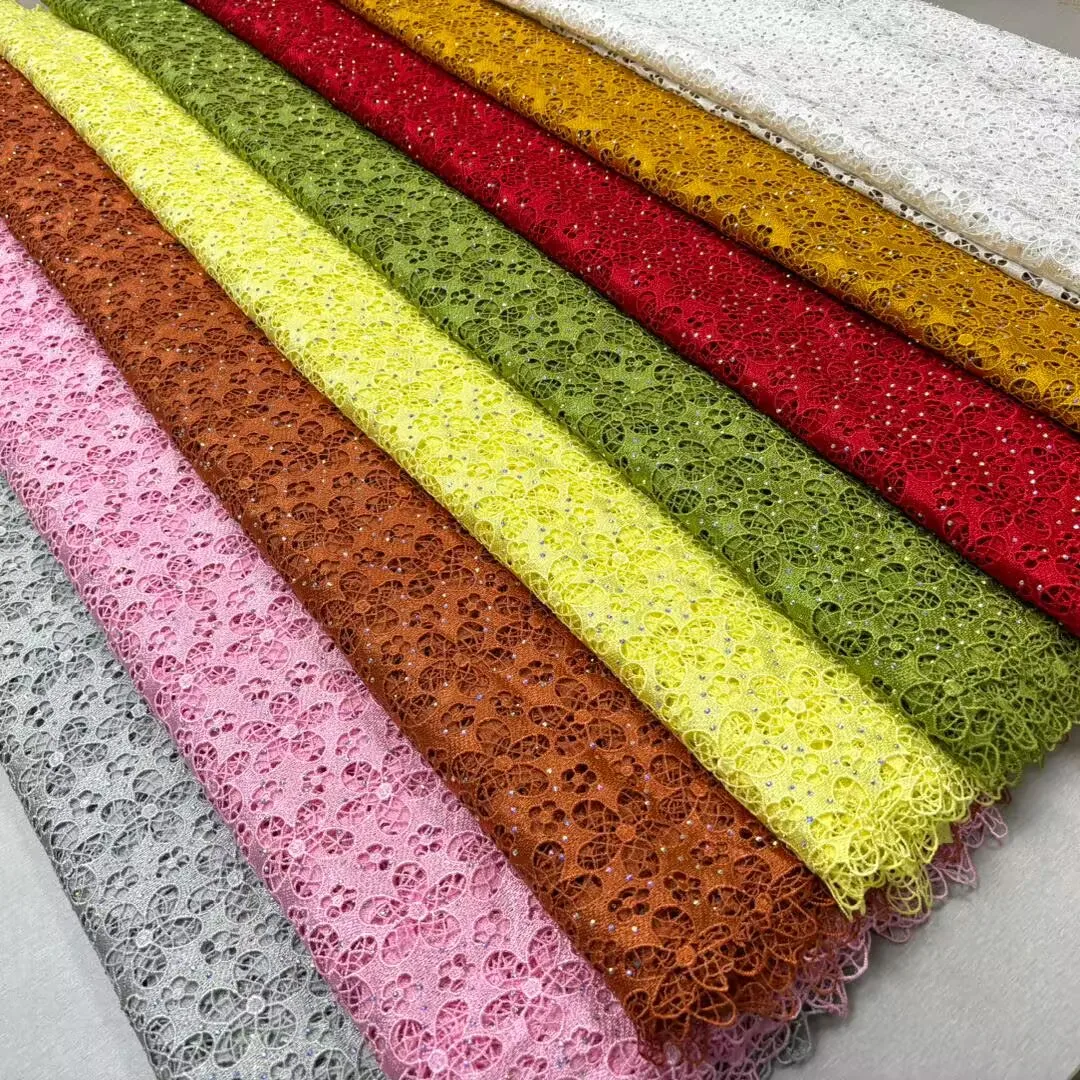 Description Picture 3 of item5Yards 2024 High Quality African Lace Fabric 100%cotton Swiss Voile Lace With Beads Nigerian Tulle Sequined Popular Dubai Style