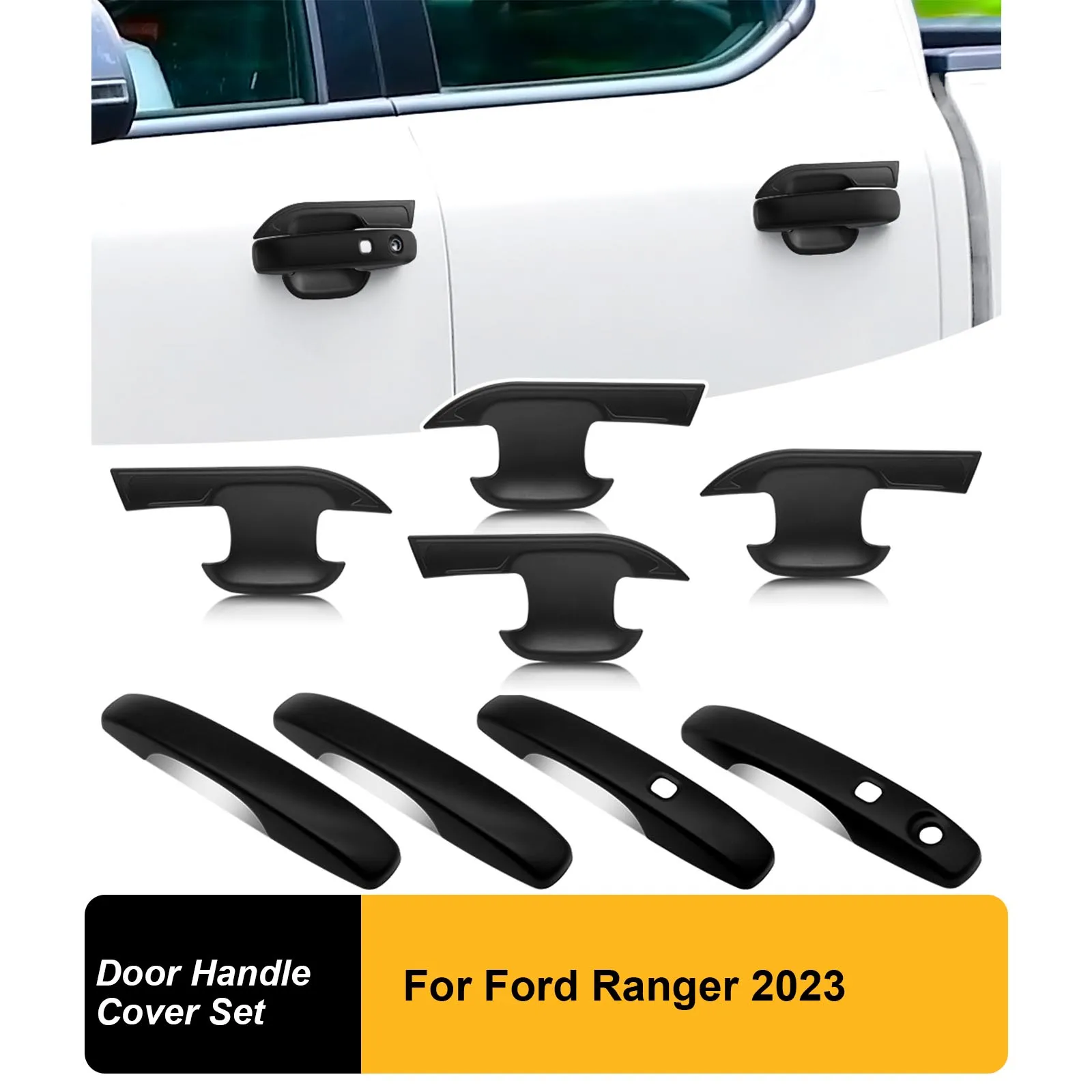 

ABS Door Handle Cover + Bowl Insert Cap Guard Set For Ford Ranger T9 2023 Wildtrak Sport XL XLS XLT Next Gen Accessories