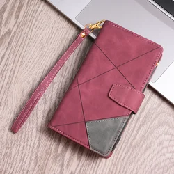 Luxurious Leather Wallet with Splice Design and Zipper Closure for Galaxy S23 Plus (Wine red)