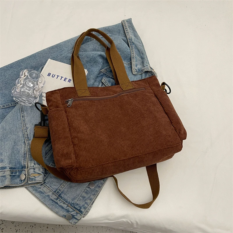Large Capacity Corduroy Shoulder Bags Solid Soft Cotton Leisure Or Travel Bag for Women Fashion Satchels  Winter Package 2023