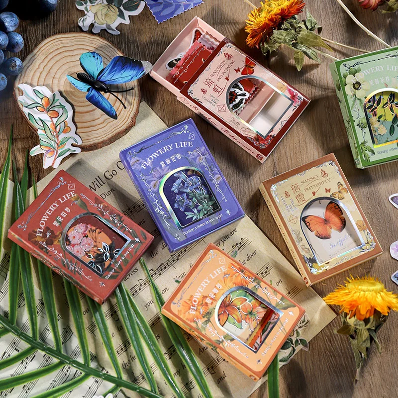 

30pcs Fuyu old shadow box stickers Flower Age series stickers ins wind hand account material DIY decorative stickers