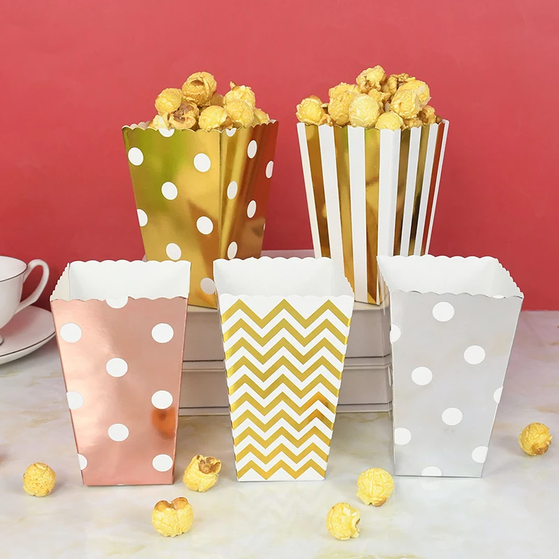 

6/12Pcs Golden Popcorn Box Baking Snack Packaging Bags Wedding Birthday Home Party Supplies Baby Shower Supplies