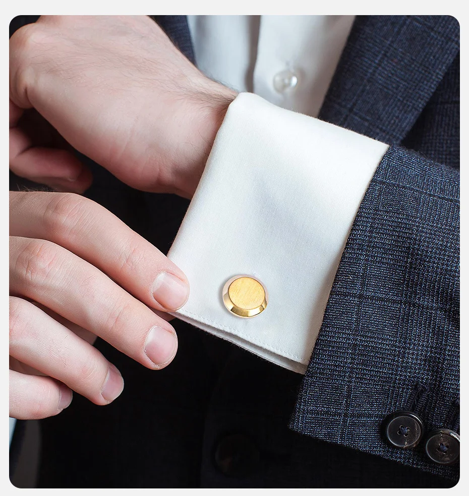 Vnox klassische Manschettenknöpfe für Hochzeit, Business, Hemd, für Herren, Braut, Silber, Goldfarbe, runde Manschettenknöpfe, Geschenk für Papa – Detail 3