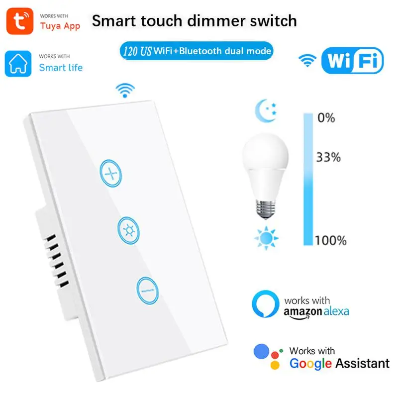 

Tuya WiFi Smart Infinite Dimming Switch US Brazil Wireless Touch Panel Voice Smart Home Works With Smart Life Via Alexa Google