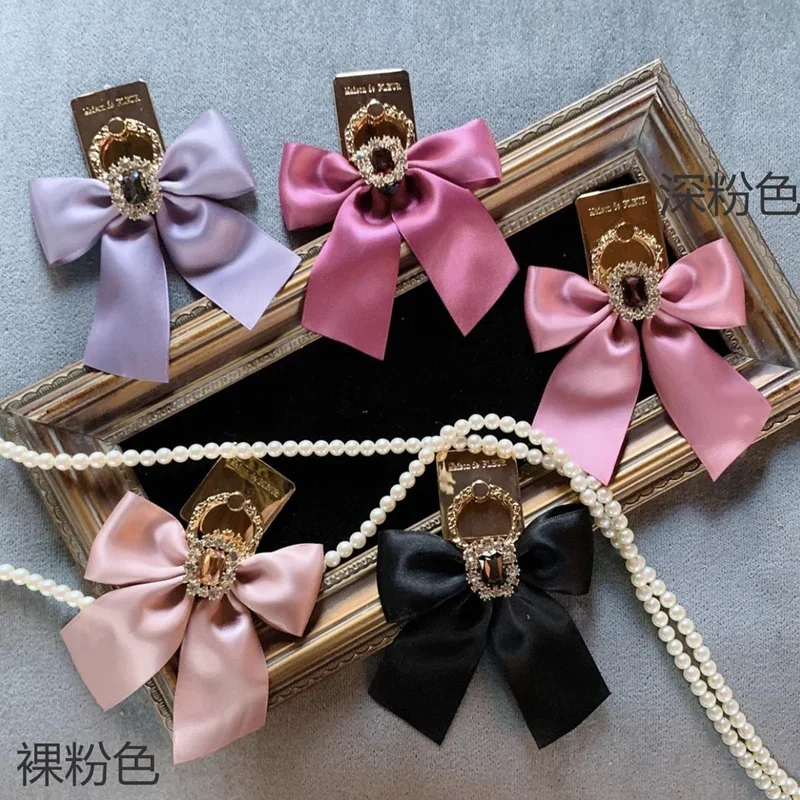 Japanese Shiny Macaron Ribbon Bowknot Mobile Phone Holder Fastened Ring Metal Thread Carved Maison Rhinestone Ring