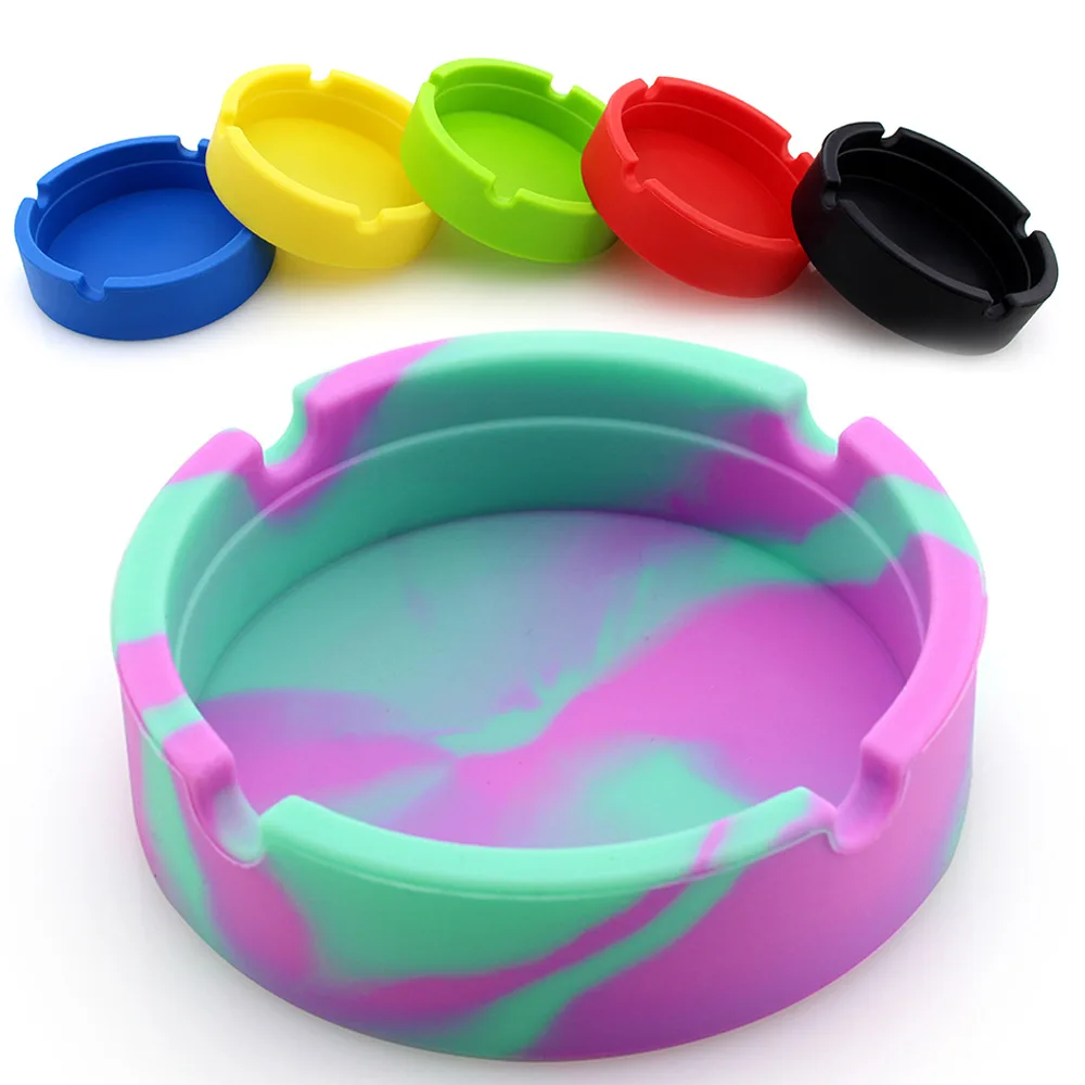 Eco-Friendly Silicone Soft Round Ashtray Ash Tray Case Luminous Portable Fluorescent Anti-Scalding Cigarette Holder portable ashtray cigarettes ashtray silicone ashtray