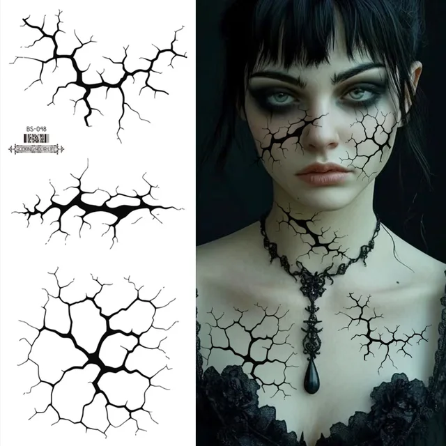 2Sheets Large Halloween Black Lightning Temporary Tattoo Sticker for Halloween makeup – Realistic Vein Design Face Tattoo Body A 2