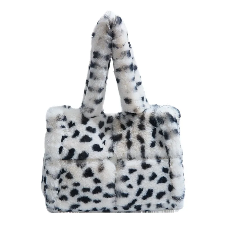 Autumn Winter Women Plush Single Shoulder Bags Trend Large Capacity Leopard Print Tote Bag Personalized Fashion Ladies Handbags