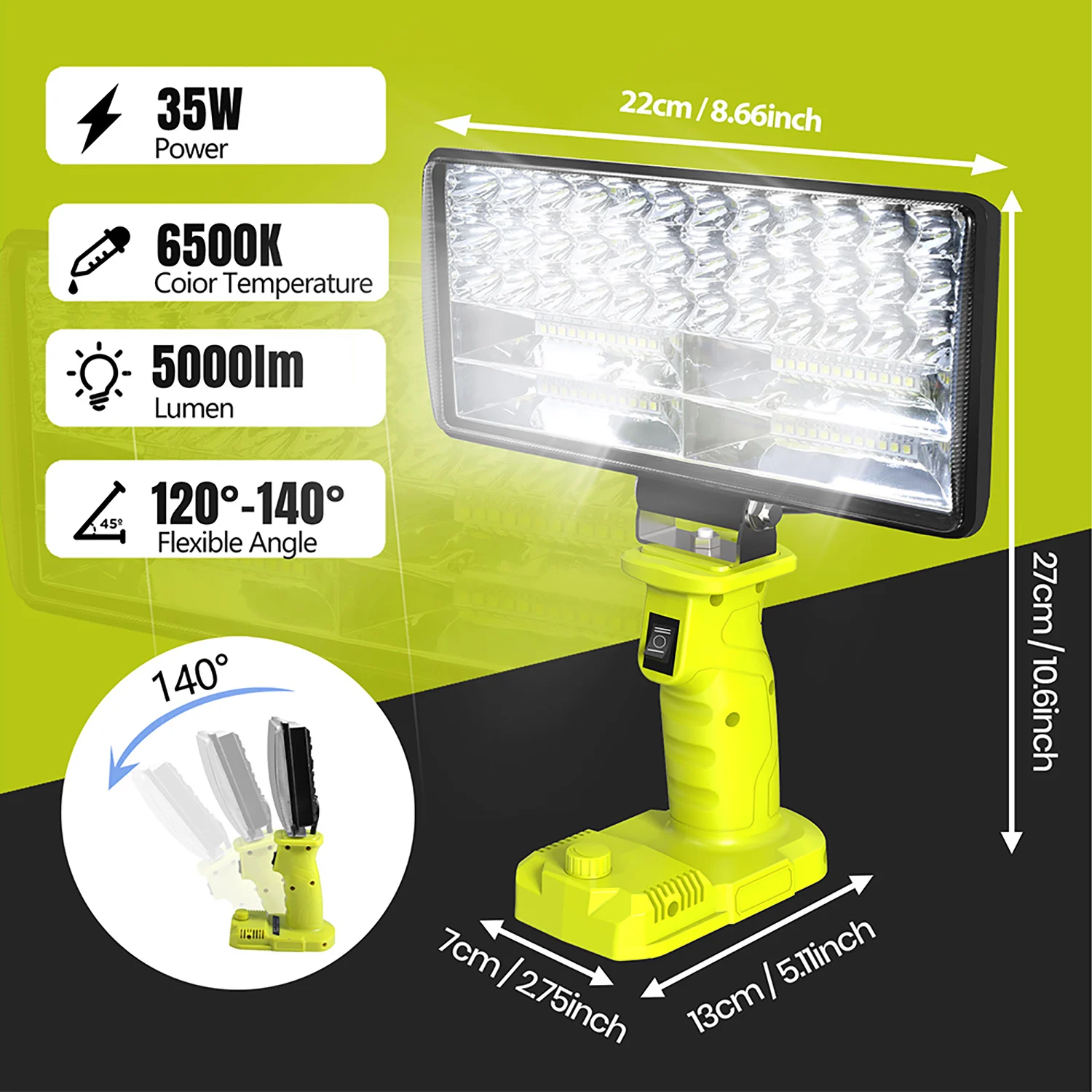 8 Inch Car LED Work Light Flashlight Spotlight Camping Lamp For Ryobi 18V