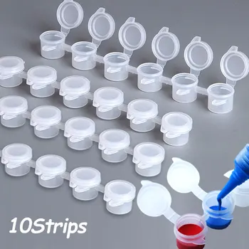 10Strips Empty Paint Pot Acrylic Mini Paint Container Strips Storage Container with Lids for Arts and Crafts Paint Refillable 1