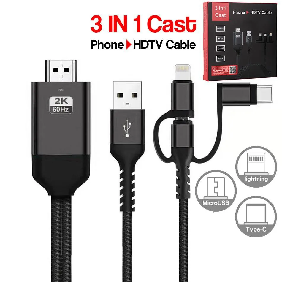 

3 в 1 телефонный кабель HDMI, зеркальное отображение экрана мобильного телефона на телевизор, разрешение 1080P для телефонов и Android устройств
