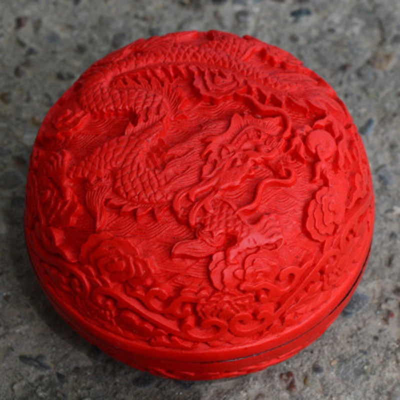 Exquisite Chinese Traditional Technology Red Lacquer Dragon Auspicious Jewelry Box No.2