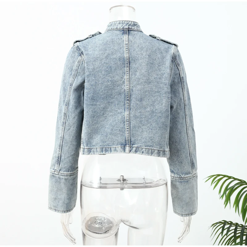 Vintage Denim Military Jacket Women Retro Solid Round Neck Single Breasted Slim Crop Coat 2026 New Lady Daily Street Outerwear 14 See9ee60e1f3b440fb1d0bccdf9878a9cd