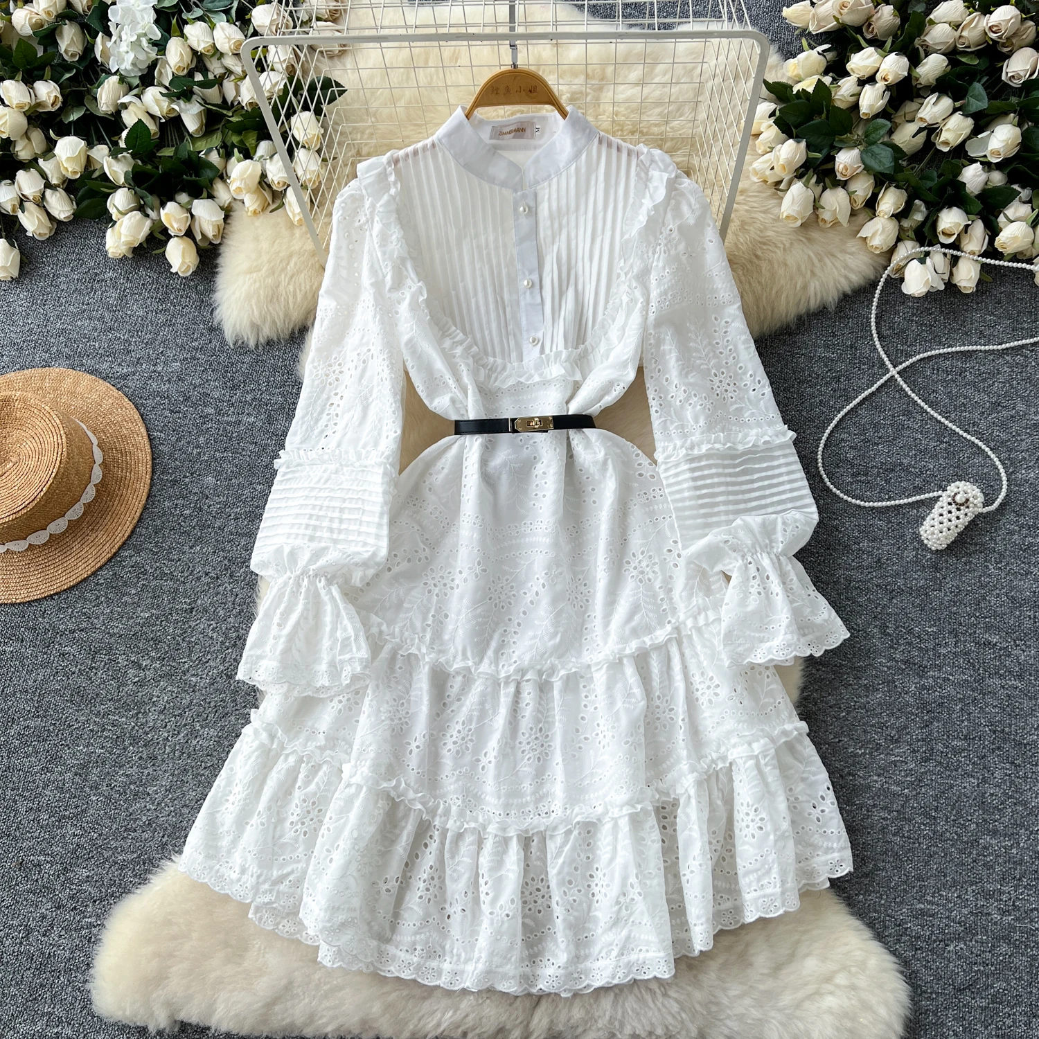 Embroidery Ruffled Retro Celine Dress
