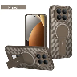 Carbon Fiber Invisible Stand Holder Phone Case with Built - in Magnetic Ring - Redmi Note 13 Pro+ (Brown)