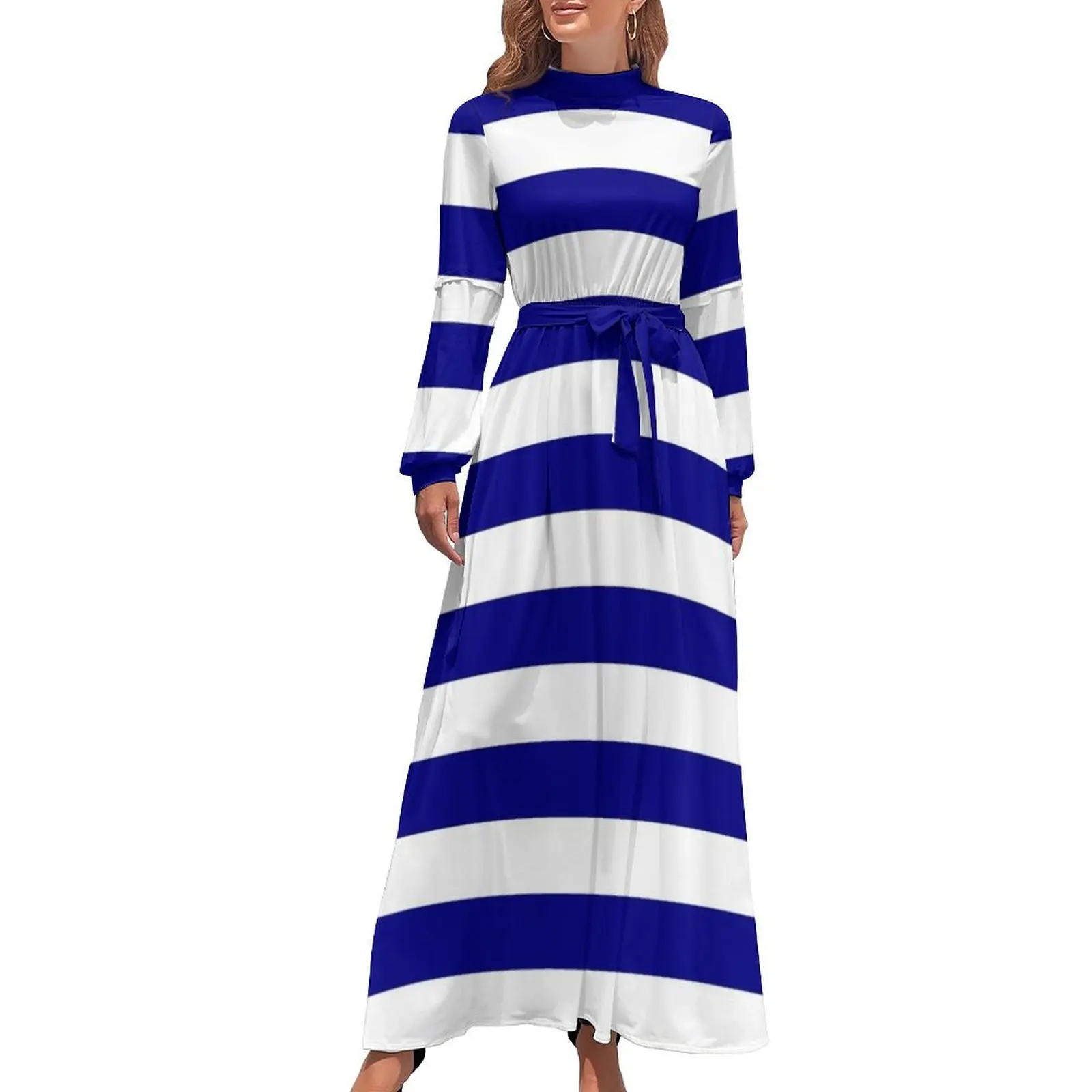 Vestido largo de rayas horizontales azules y blancas, vestido de fiesta, vestido de fiesta de estilo coreano, vestidos de mujer para verano 2024