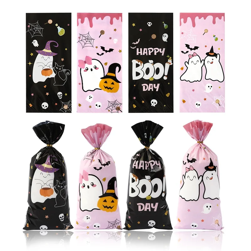 25/50/100 Stück Halloween-Süßigkeitenbeutel, Rosa-Schwarze Little Boo Geschenktüten für Happy Boo Day Halloween-Party-Gastgeschenke