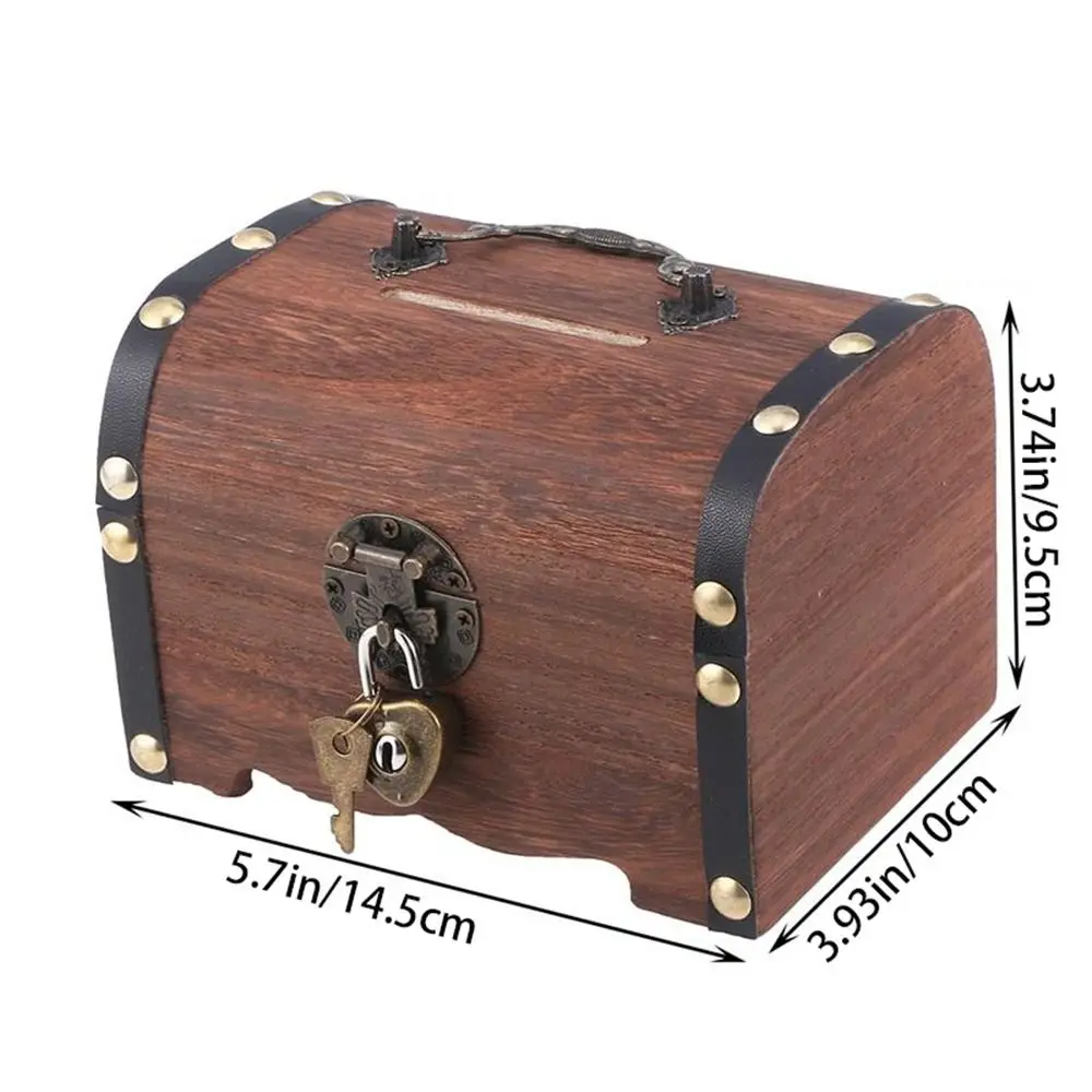 Vintage Treasure Storage Box Wooden Treasure Chest Box Decorative Wood Storage Trunk with Lock