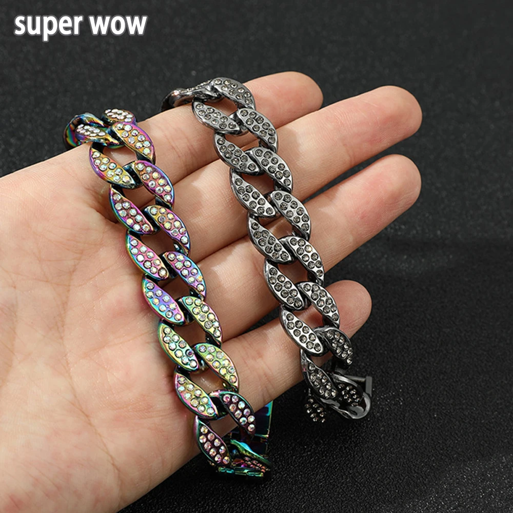Nuovo Arrivato Hip Hop Bling Iced Out Bracciale Da Uomo Rapper Jewelry Full Rhinestone Pave Gold Color Miami Cuban Link Chain Bracciale
