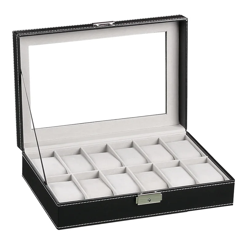 DELESYS Grey PU Leather 6/10/12 Slots Watch Box Watch Jewelry Storage Box Display Case For Holiday Gift