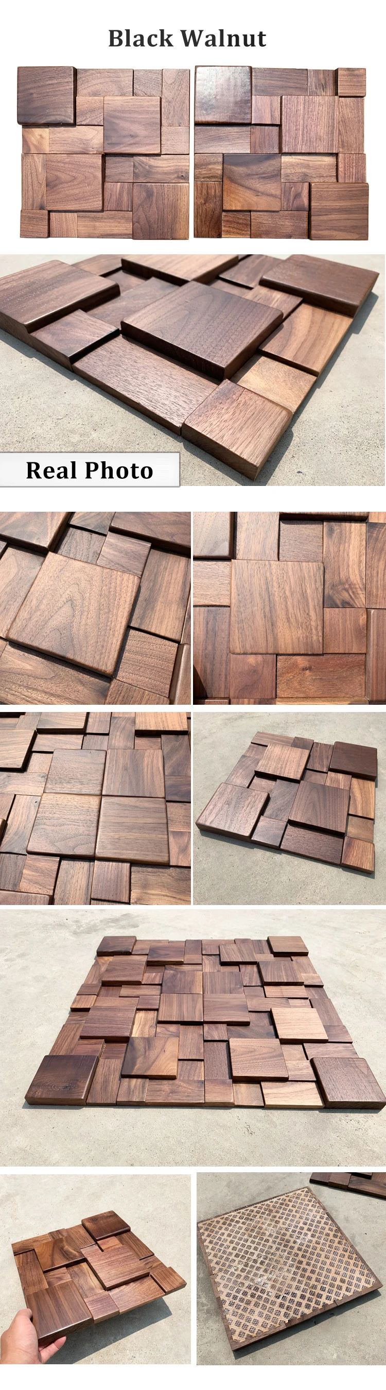 Description Picture 3 of itemNatural Black Walnut 3D Art Wall Stickers Wood Background Panel for Home Office Decor Bedroom Wall Decoration Mosaic Tile