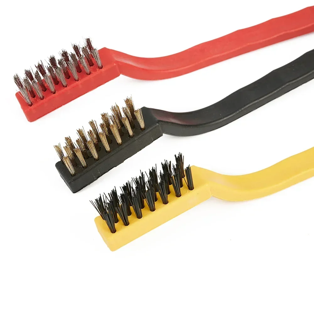 Heavy Duty Rust Remover Toothbrush Set 3pcs 7Inch Steel Wire Brushes with Copper Brush Steel and Nylon Bristles