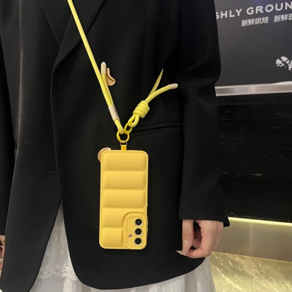 Stylish Down Jacket Crossbody Soft Phone Case with Long Lanyard